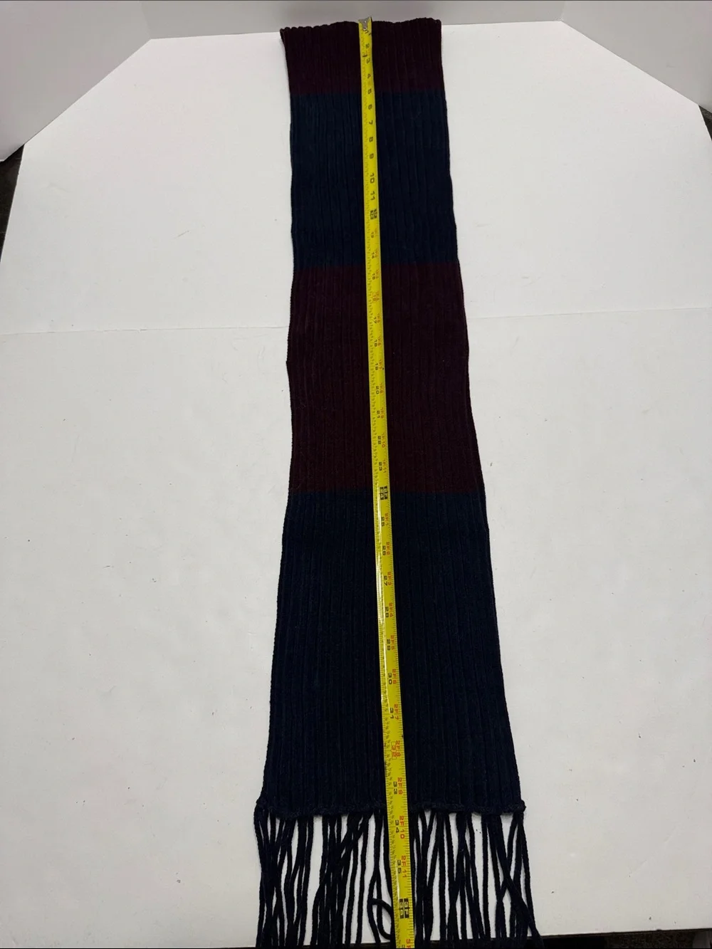 Men's Burgundy and Navy Ribbed Knit Scarf - Unbranded